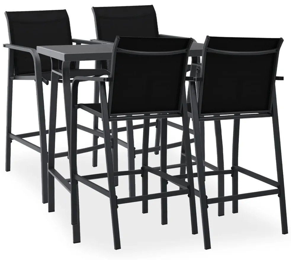 vidaXL 5 pcs conjunto de bar para jardim preto