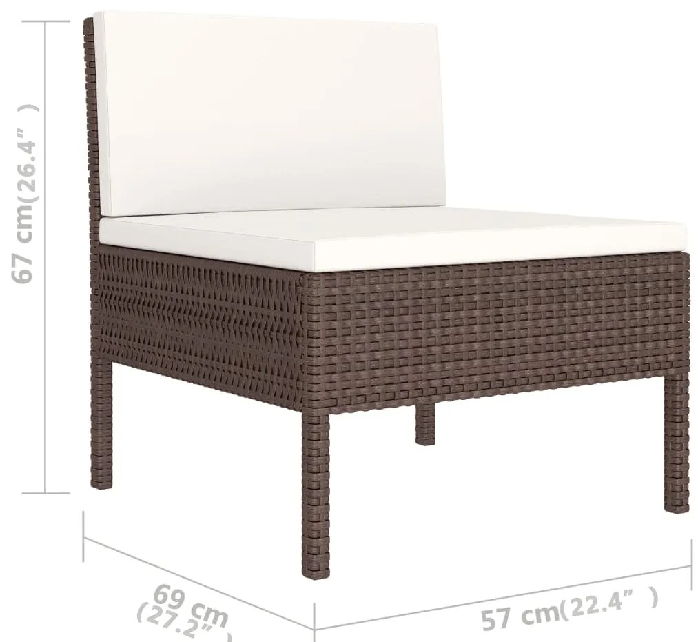 6 pcs conjunto lounge jardim c/ almofadões vime PE castanho