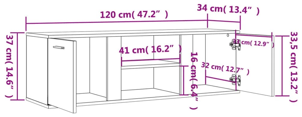 Móvel de TV 120x34x37 cm derivados de madeira cinzento sonoma