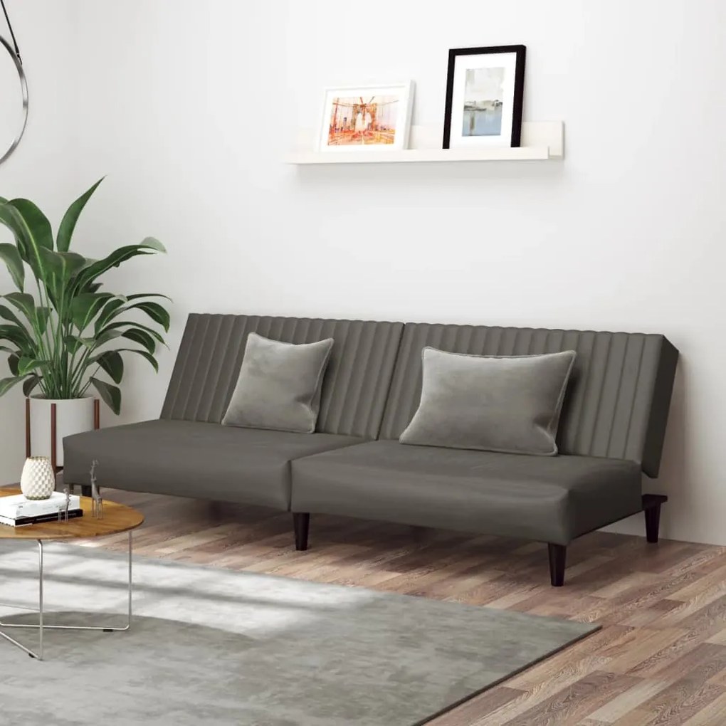 337663 vidaXL Sofá-cama de 2 lugares couro artificial cinzento