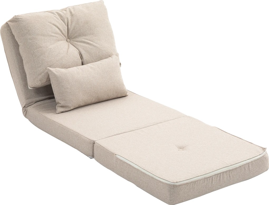 Poltrona-sofá-cama convertível de 1 lugar com 1 almofada e encosto ajustável, bege