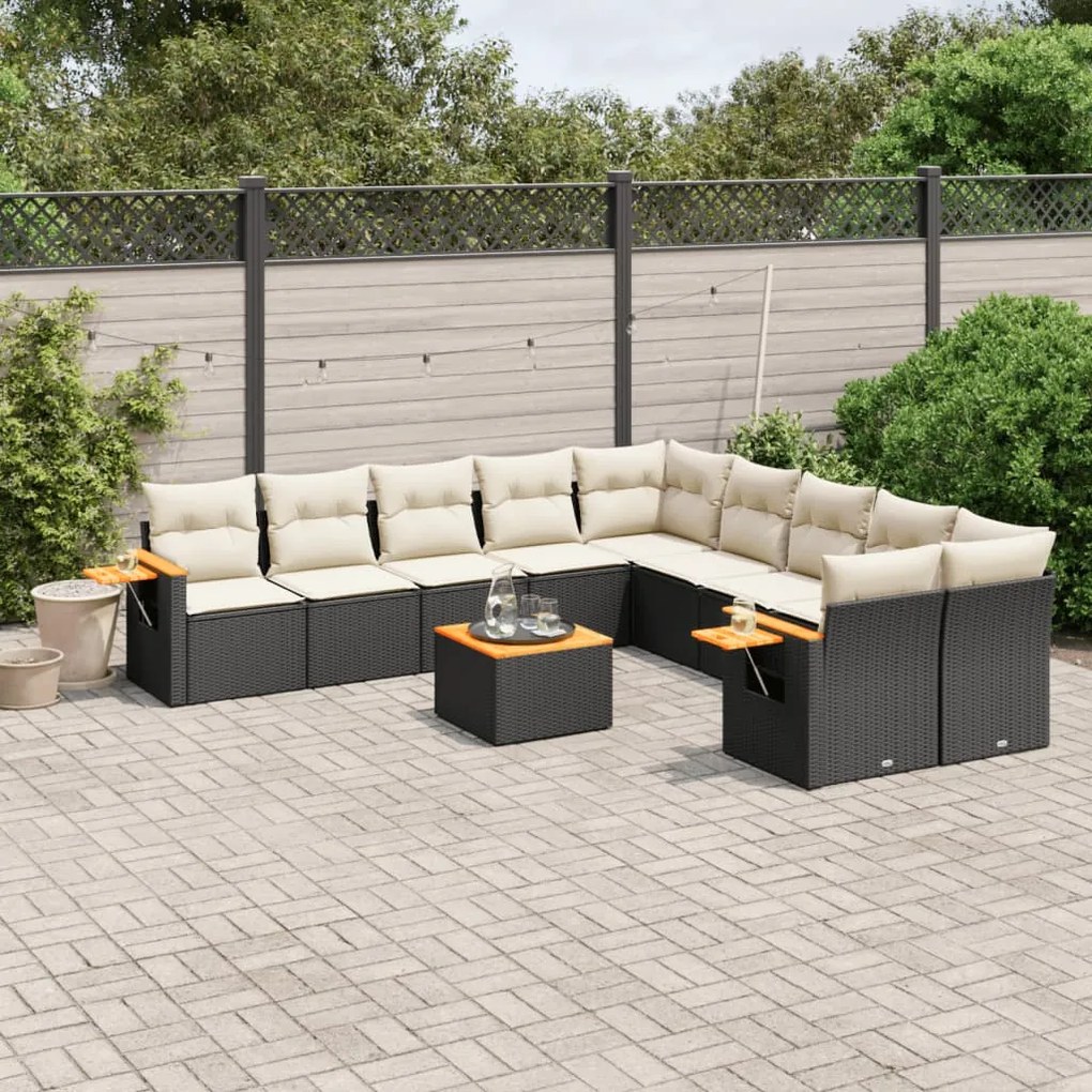 vidaXL 11 pcs conjunto sofás de jardim c/ almofadões vime PE preto