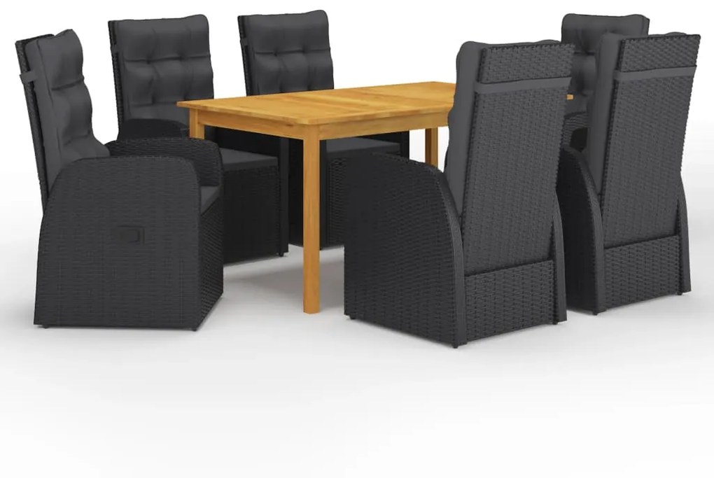 vidaXL 7 pcs conjunto de jantar de jardim preto