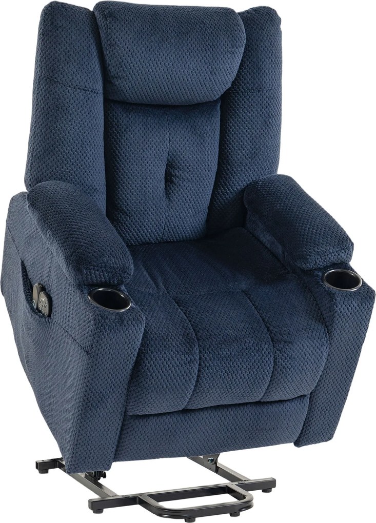 HOMCOM Poltrona Relax Reclinável Elétrica Elevatória para Idosos com Massagem, Calor, Porta-Copos, Comando e Bolsos Azul-Escuro | Aosom Portugal