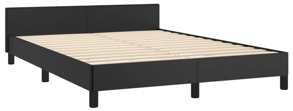 Estrutura de Cama Salu com Cabeceira em Couro Artificial Preto - 140x2