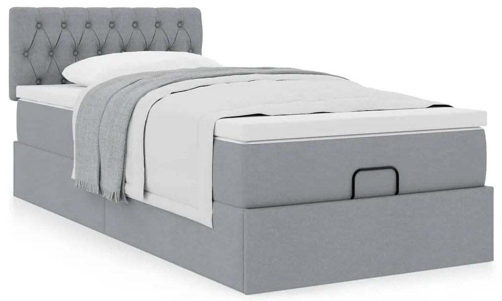Cama otomana com colchão 100x200 cm tecido cinzento claro