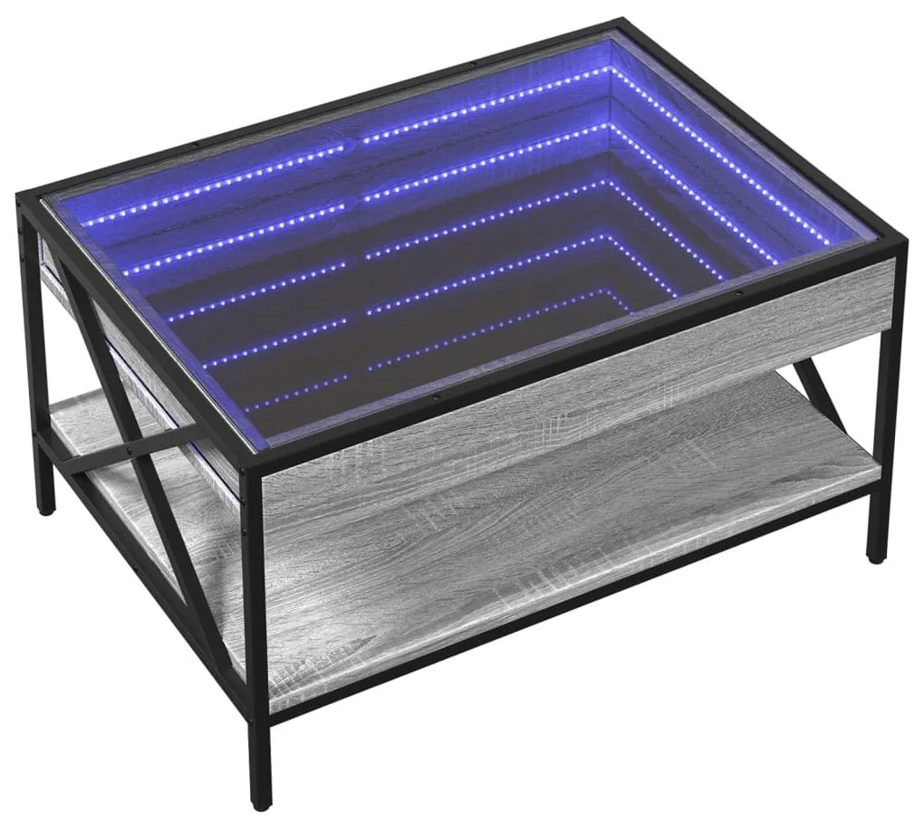 Mesa de centro luzes LED Infinity 70x50x38 cm cinzento sonoma