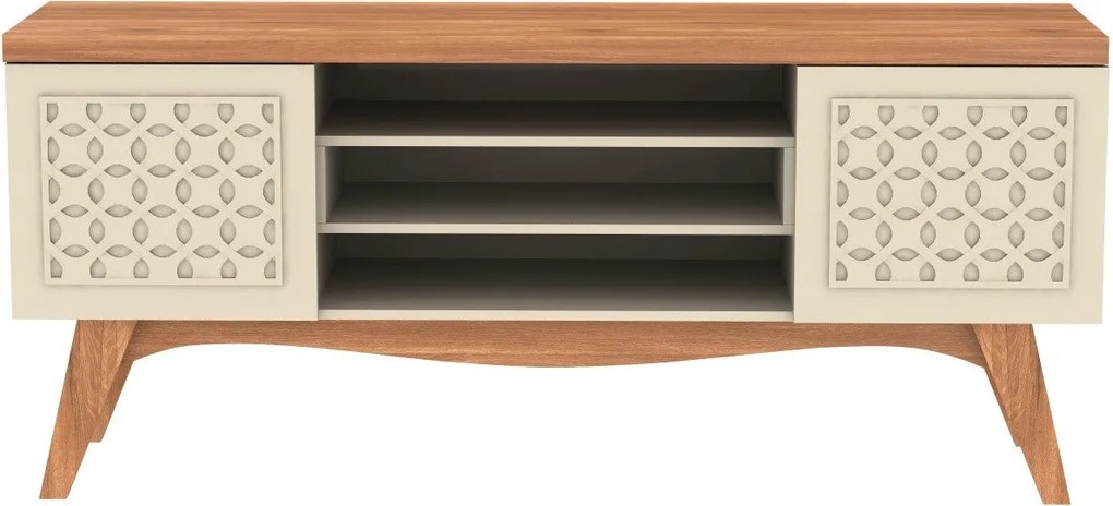 Móvel TV LIS – 160x38x70,5 cm – MDP Casca de Ovo e Coral com Portas De