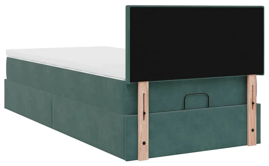 Estrutura de cama otomana colchão 90x200 cm veludo verde escuro