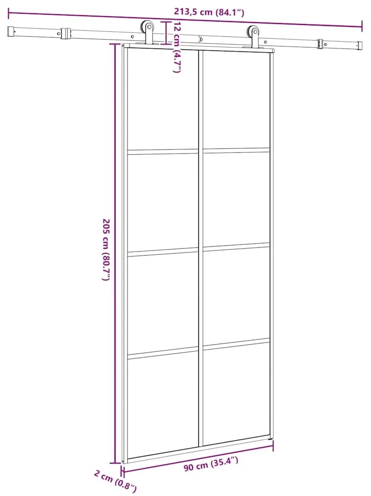 Porta deslizante c/ conj. ferragens 90x205cm vidro ESG/alumínio
