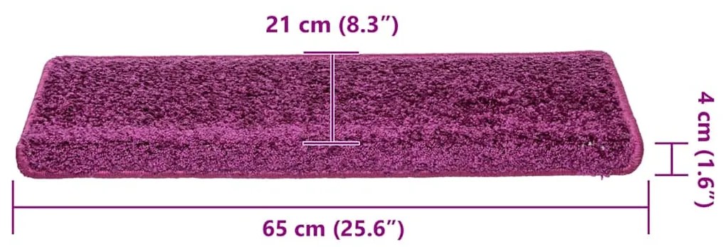 Tapetes de escadas 30 pcs 65x21x4 cm violeta
