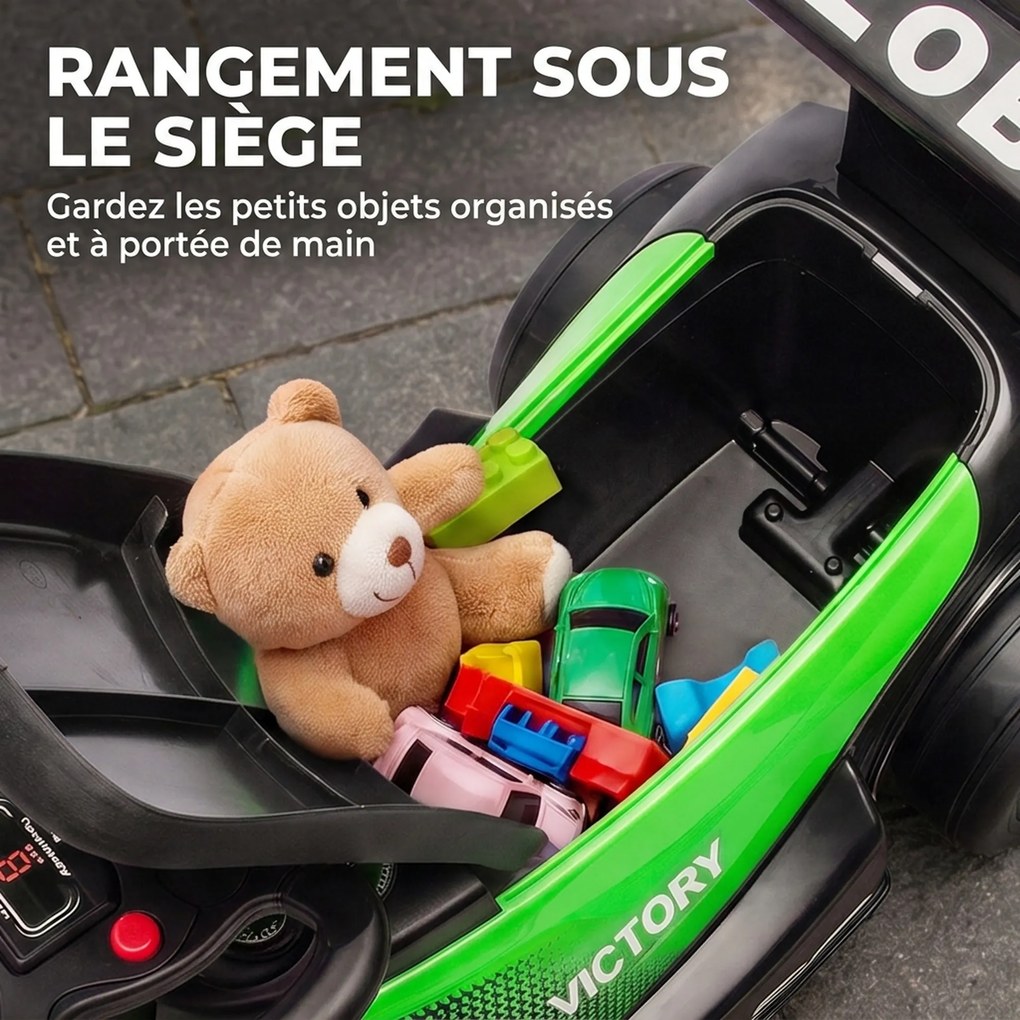 Andarilho para crianças F1, veículo para empurrar com volante musical, rodas silenciosas e porta-bagagens, 18-36 meses, verde