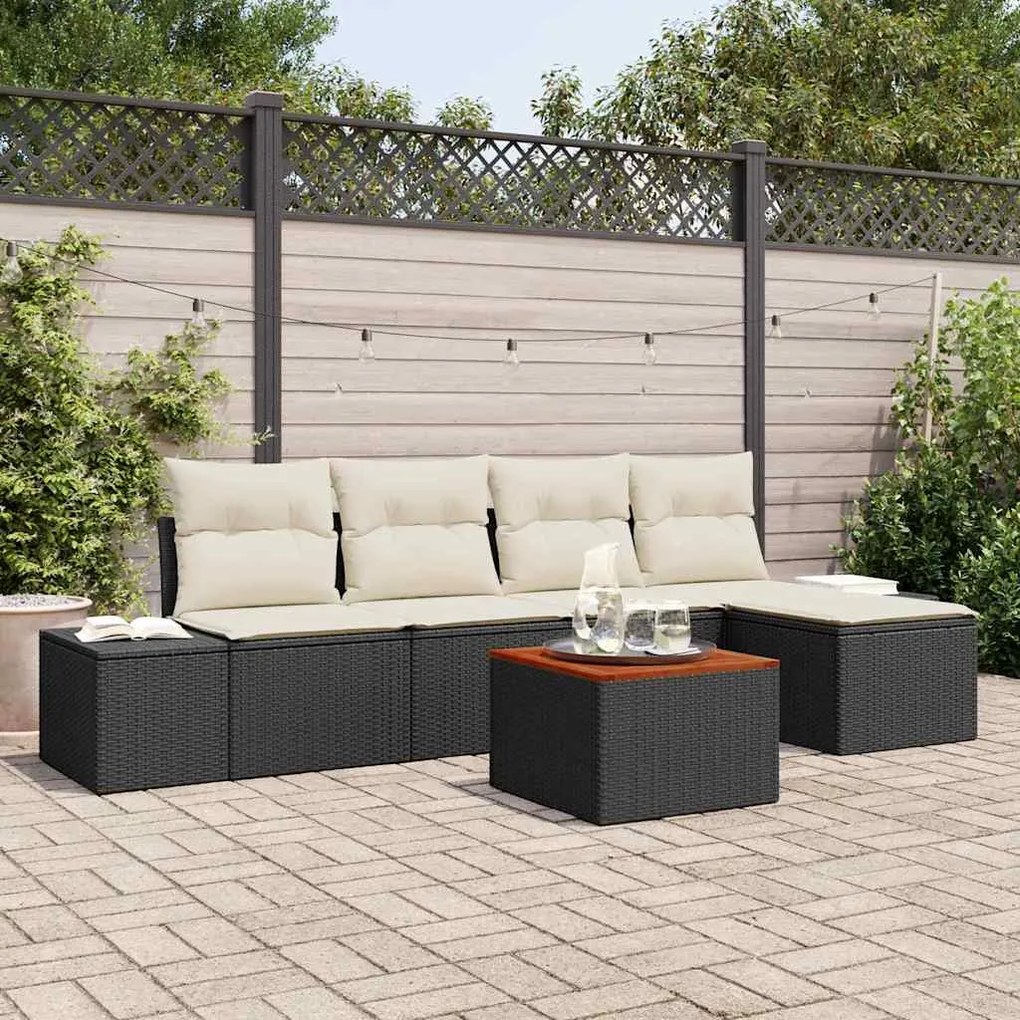 vidaXL Conjunto de Sofá de Jardim 6 pcs Preto, branco