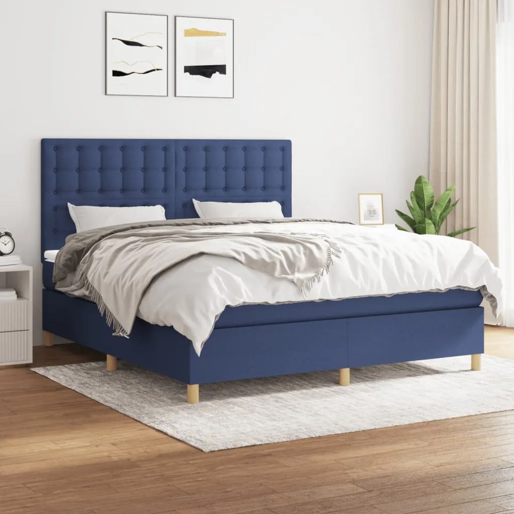 vidaXL Cama com molas/colchão 160x200 cm tecido azul