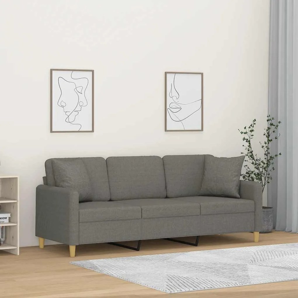 vidaXL Sofá 3 lugares + almofadas/almofadões 180cm tecido cinza-escuro