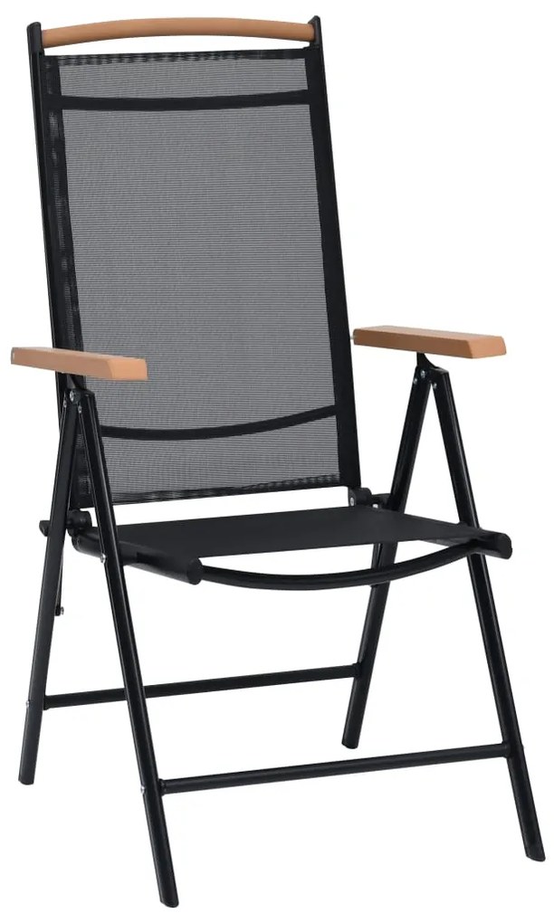Cadeiras de jardim dobráveis 2 pcs alumínio e textilene preto