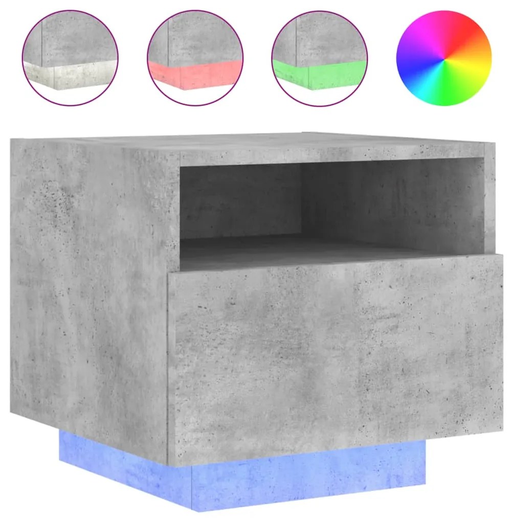 Mesas cabeceira c/ luzes LED 2 pcs 40x39x37 cm cinzento-cimento