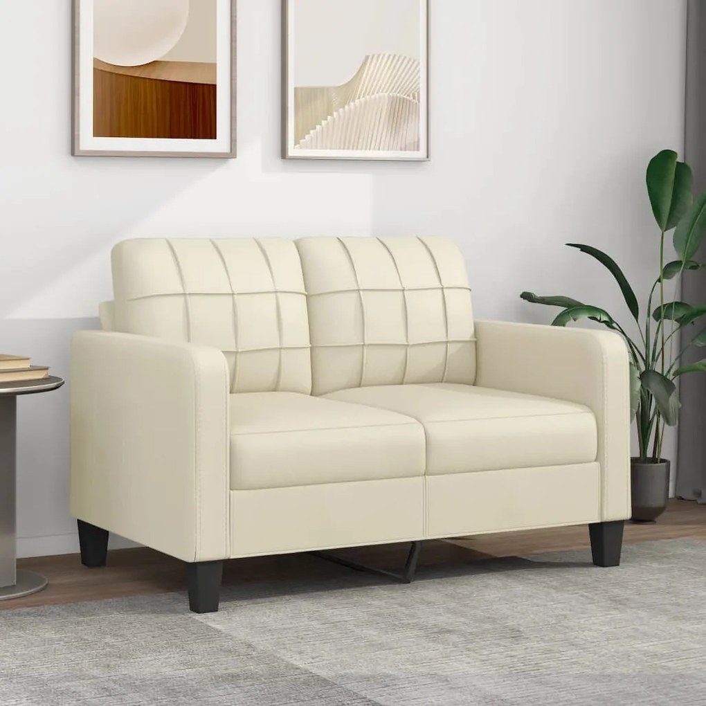 359113 vidaXL Sofá de 2 lugares 120 cm couro artificial cor creme