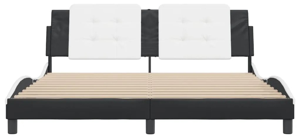Estrutura de cama c/ cabeceira couro artificial preto e branco