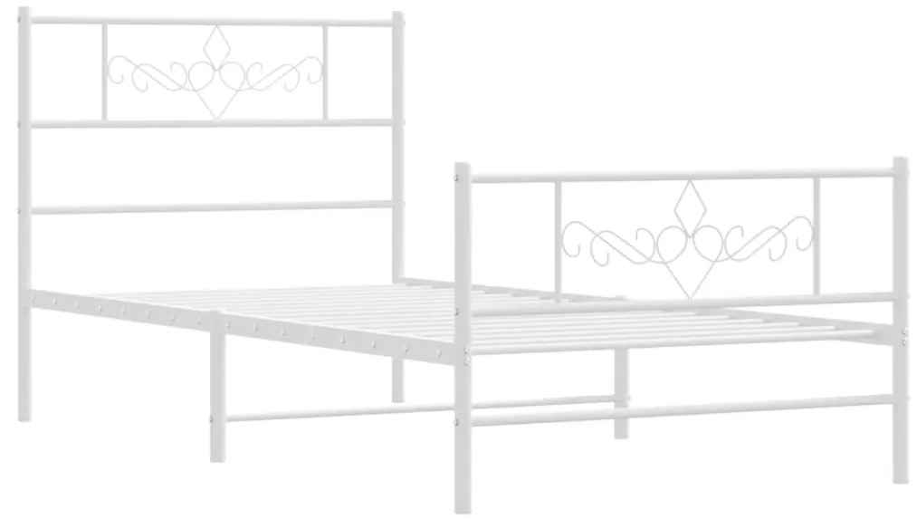 Estrutura de cama com cabeceira e pés 100x190 cm metal branco