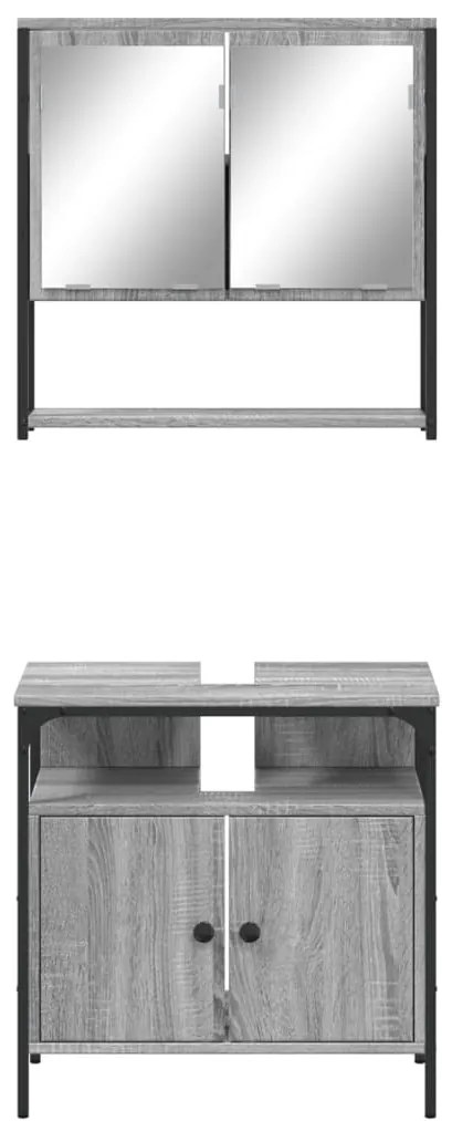2 pcs conjunto móveis WC derivados de madeira sonoma cinza