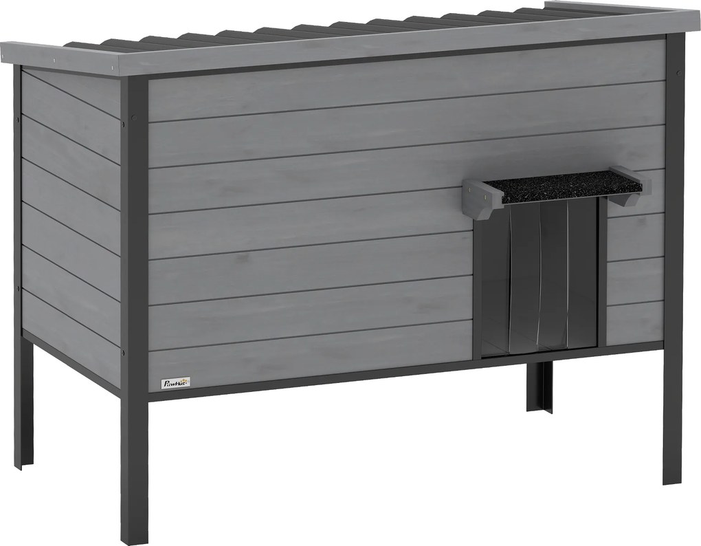 PawHut Abrigo para Gatos à Prova de Intempéries com Telhado Abrível, Piso Removível e Entrada para 1-2 Gatos até 12 kg 85x55x70 cm Cinza claro | Aosom Portugal