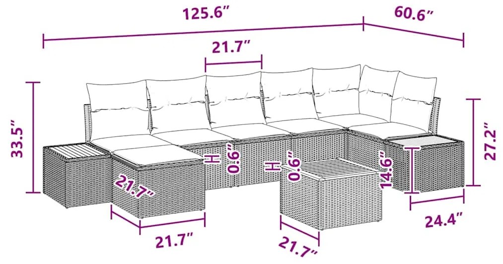 Conjunto de Sofá de Jardim com 8 Peças e Almofadas, Rattan Preto, Made
