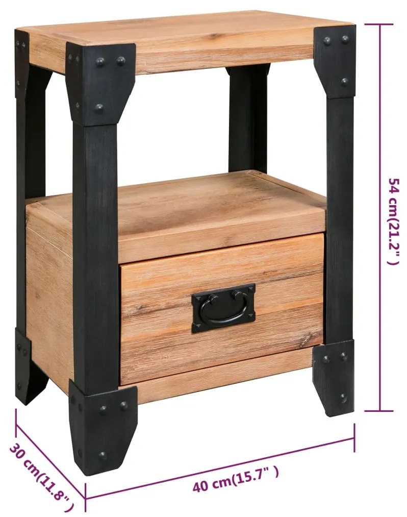 Mesa de cabeceira 40x30x54 cm madeira de acácia maciça e aço