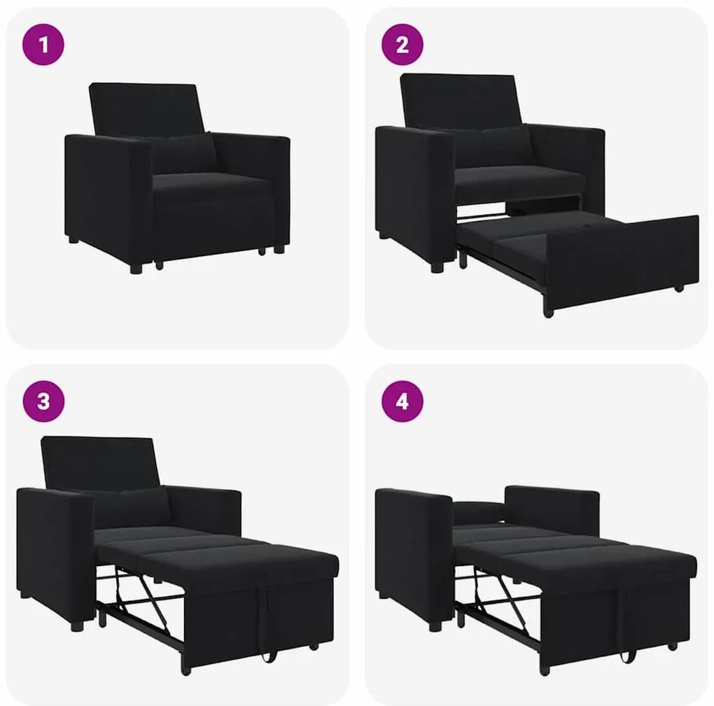 Sofá-cama Conversível 3 em 1 Veludo Preto