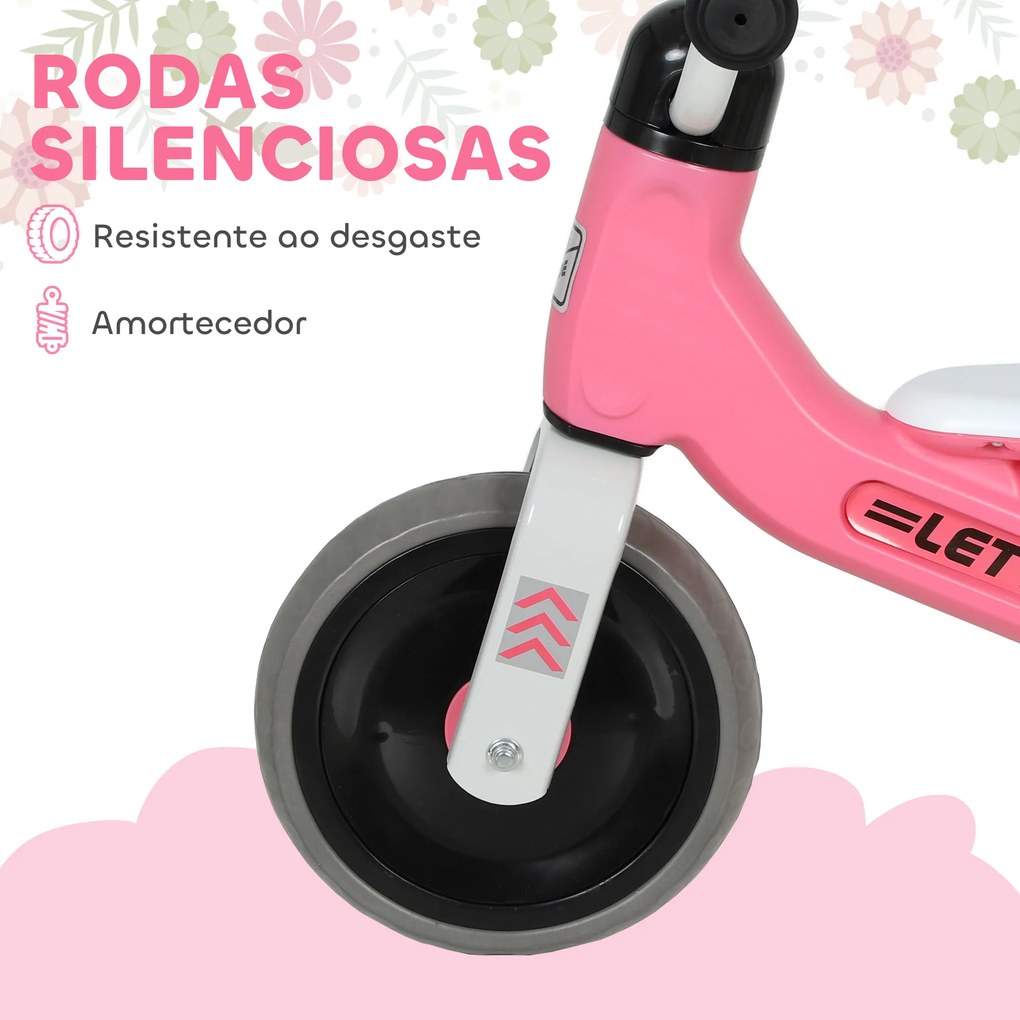 Bicicleta sem Pedais para Crianças dos 12 aos 36 Meses Bicicleta de Equilíbrio com Guiadores com Rotação Limitada a 60° 69x40x49 cm Rosa