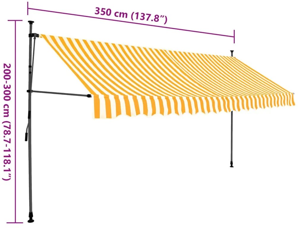 Toldo retrátil manual com LED 350 cm branco e laranja
