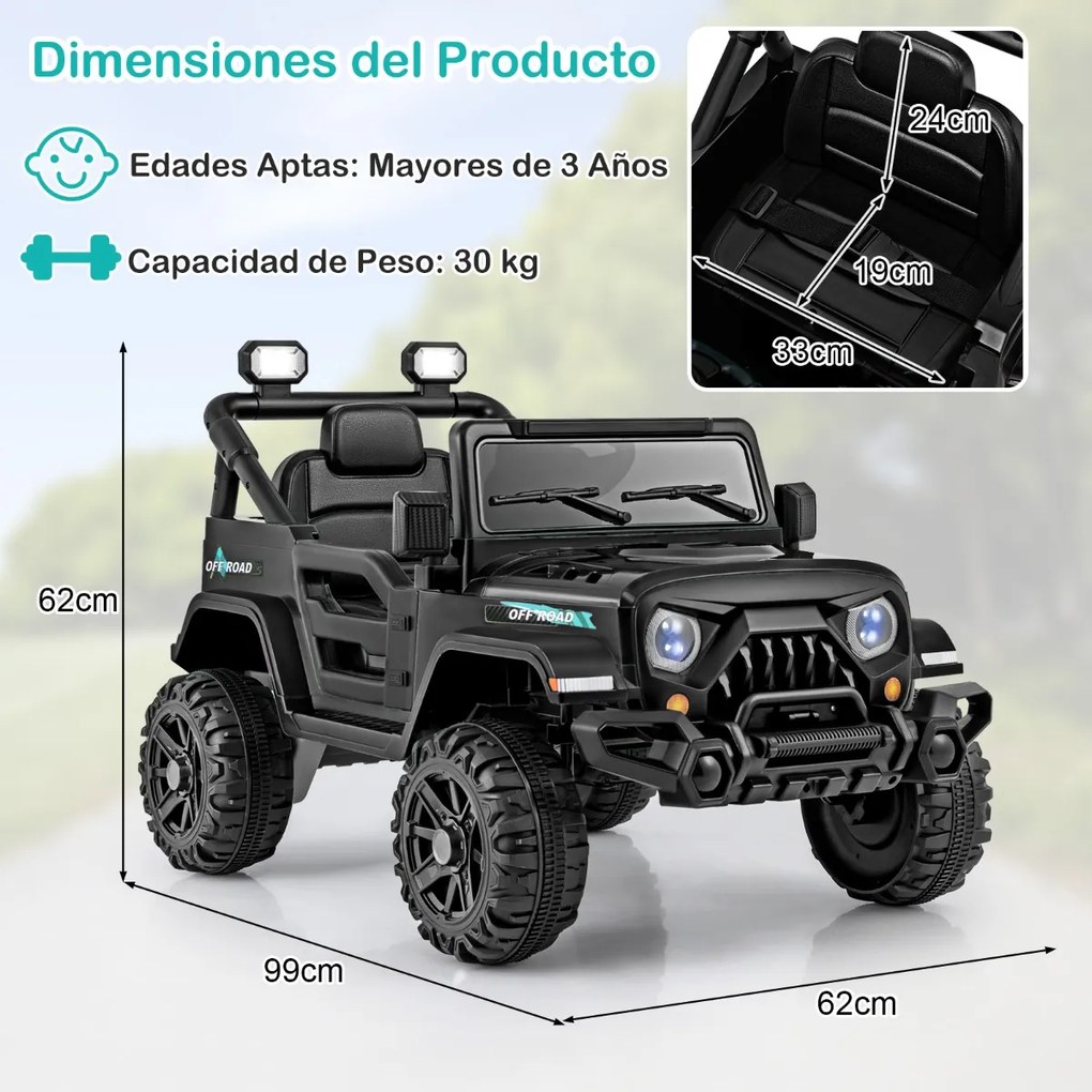 Carrinho Elétrico para Crianças 1 a 5 anos, 99 x 62 x 62 cm, Com Comando à Distância, Preto