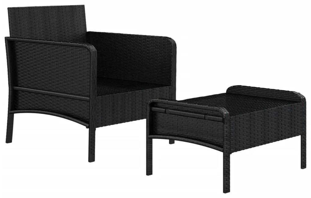 2 pcs conjunto lounge de jardim c/ almofadões vime PE preto