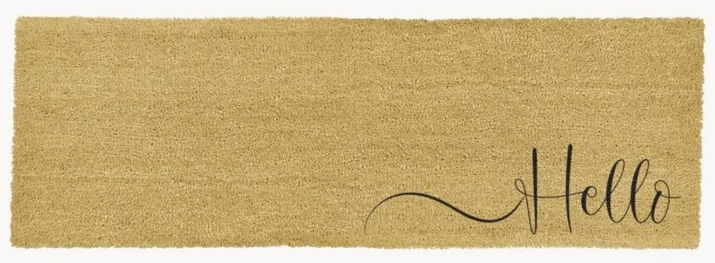 Tapete de entrada artesanal em fibra em coco Hello