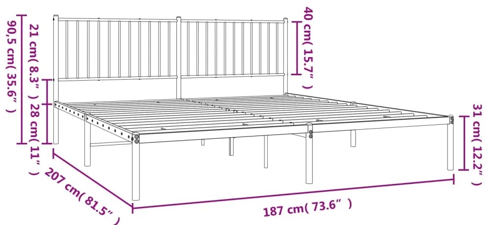 Estrutura de cama com cabeceira 180x200 cm metal branco