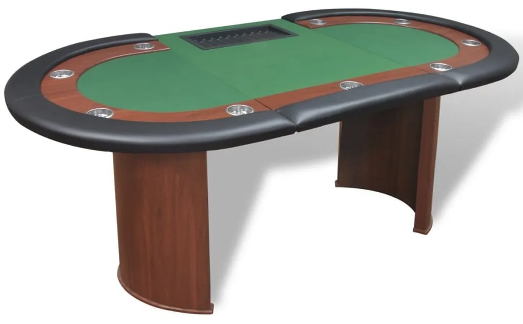 Mesa poker 10 jogadores c/ área crupiê e tabuleiro fichas verde