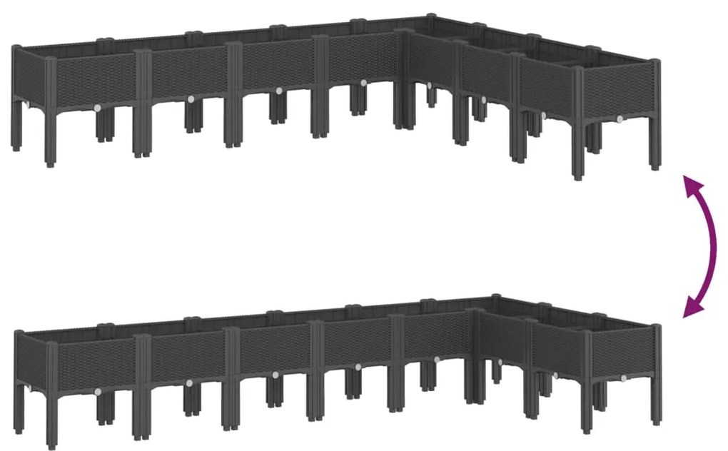 Vaso/floreira de jardim c/ pernas 200x160x42 cm PP preto