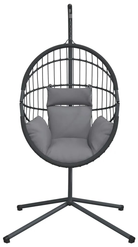 Cadeira em forma de ovo suspensa c/ suporte vime/aço cinzento