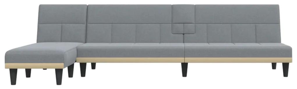 Sofá-cama em forma de L 255x140x70 cm tecido cinzento-claro