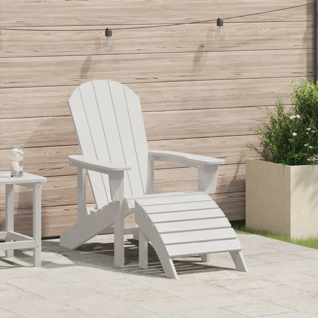 vidaXL Cadeira Adirondack com Apoio para Pés Branca HDPE