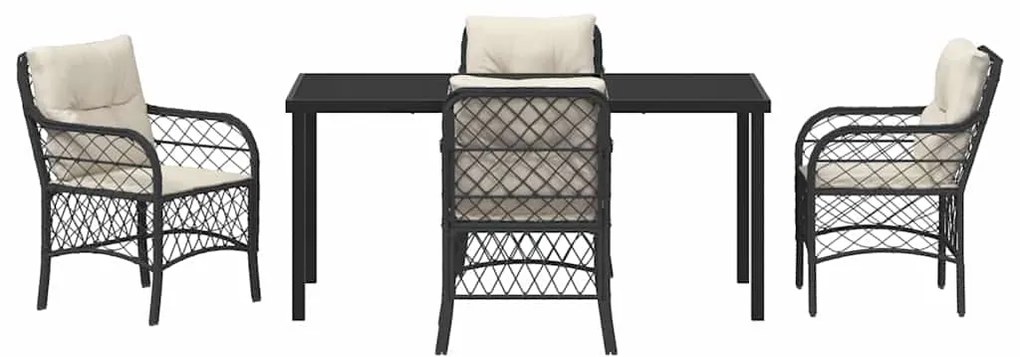 Conjunto de Jantar de Jardim com 5 Peças da e Almofadas Pretas em Ratt