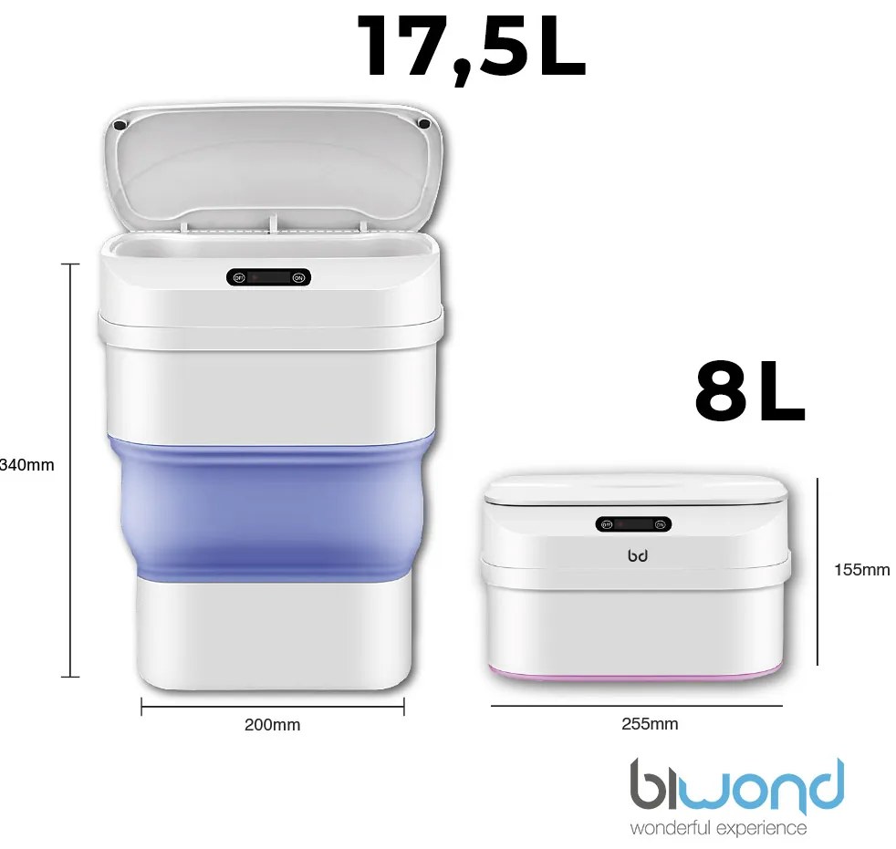 Caixote Lixo Inteligente Sensor 17,5 L / 8L  Azul Biwond