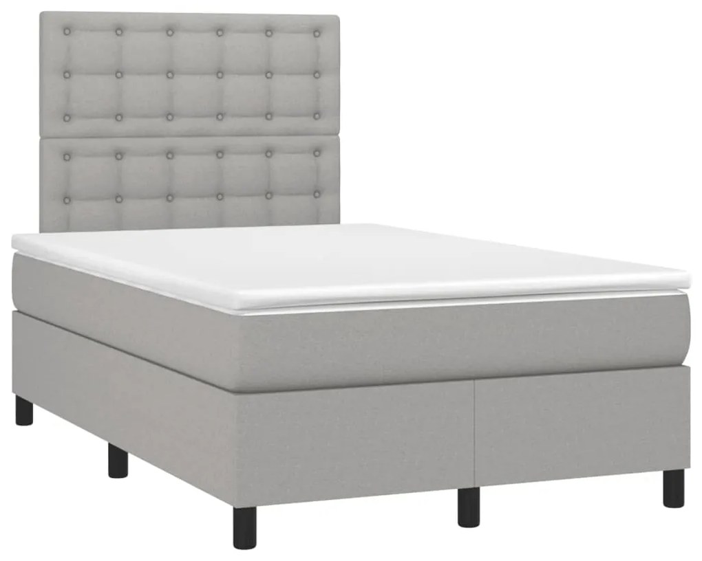 Cama box spring c/ colchão e LED 120x190 cm tecido cinza-claro