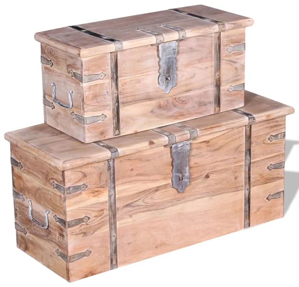 Conjunto de arcas de arrumação 2 pcs madeira maciça de acácia