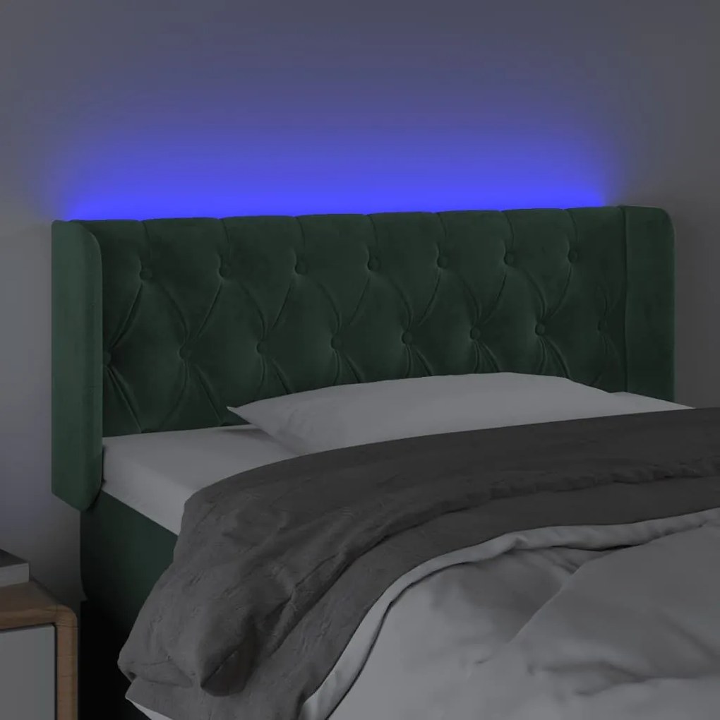 Cabeceira cama c/ luzes LED veludo 93x16x78/88 cm verde-escuro