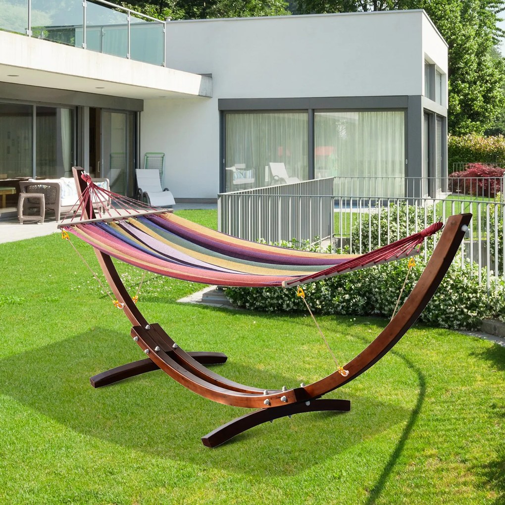 Cama Rede com Suporte de Madeira Cama Rede para Praia Campismo Jardim Carga Máxima 120kg 325x118x120cm Madeira e Multicor