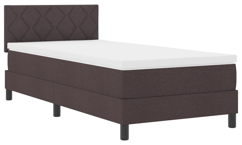 Cama Box Spring com Colchão e LED Marrom Escuro 90x190 cm Tecido