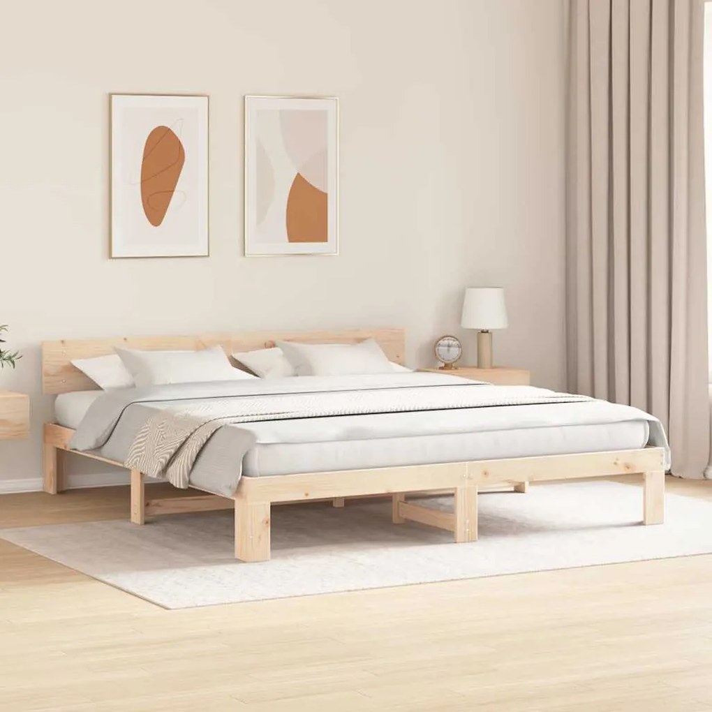 Estrado de Cama com Cabeceira 180x200 cm Madeira de Pinho Maciço