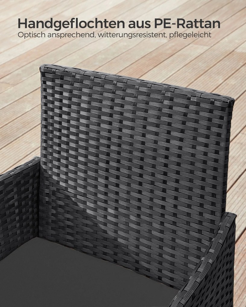 Conjunto jardim em polirattan PE Preto + cinzento