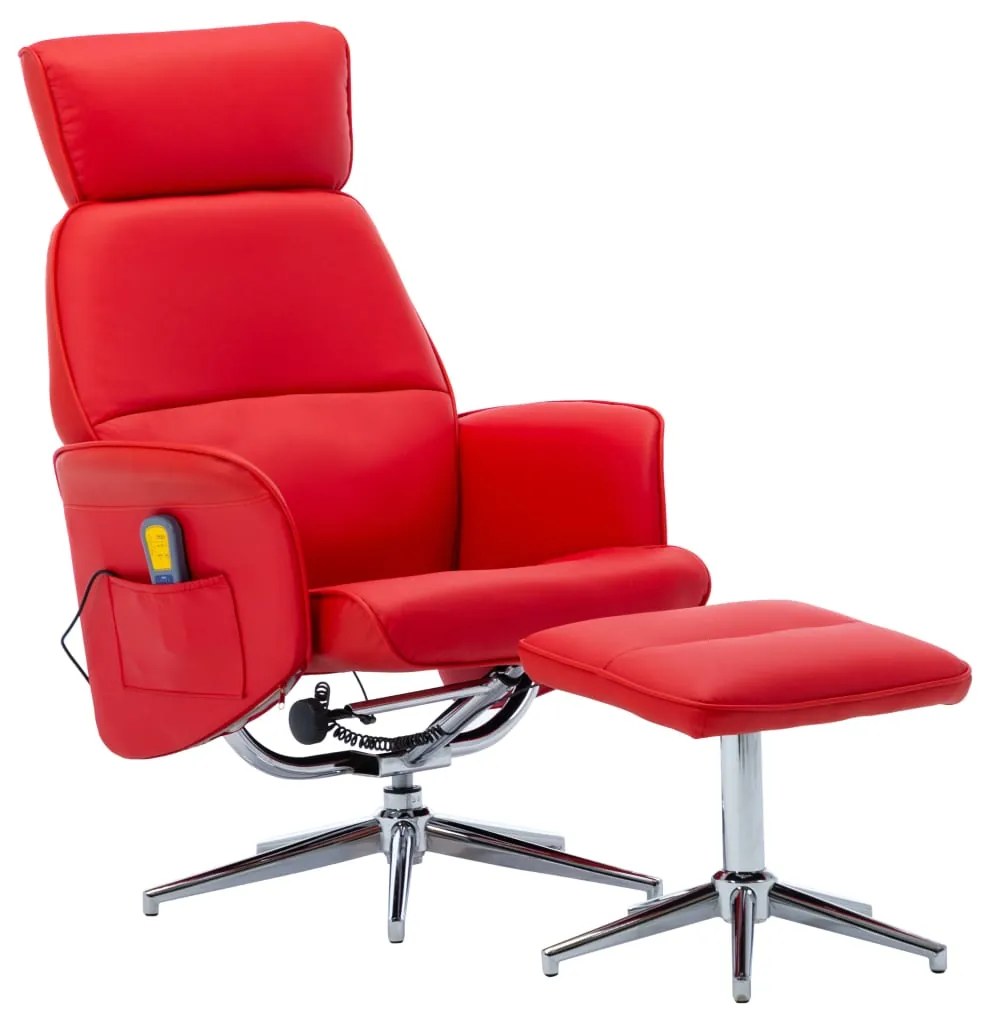 vidaXL Poltrona massagens recli. + apoio pés couro artificial vermelho